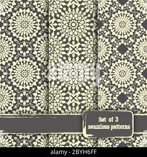 Set di modelli di mandala disegnati a mano senza giunture. Elementi vintage in Illustrazione Vettoriale