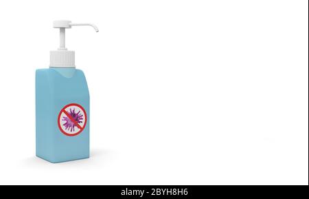 Disinfettante per le mani gel liquido disinfettante flacone plastica sapone alcol idroalcolico illustrazione 3D Foto Stock