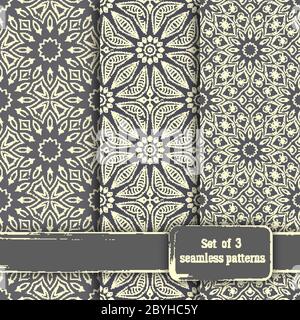 Set di modelli di mandala disegnati a mano senza giunture. Elementi vintage in Illustrazione Vettoriale
