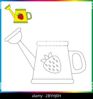 VASO , collegare i punti e la pagina da colorare. Foglio di lavoro - gioco per bambini. Ripristinare linea tratteggiata - gioco traccia per bambini. Gioco puzzle Illustrazione Vettoriale