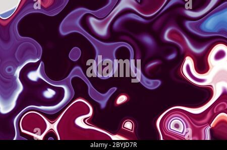 Sfondo creativo astratto di sfumature miste di colore pigmento con un motivo in marmo. Vernice liquida diffusione indaco viola lilla e rosa Foto Stock