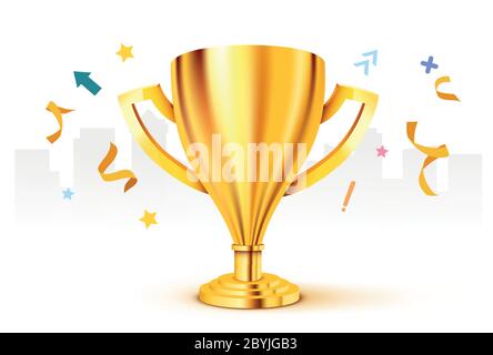 Trofeo d'Oro realistico con confetti. Illustrazione vettoriale Illustrazione Vettoriale