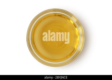 Aceto di sidro di mele in recipiente di vetro su sfondo bianco Foto Stock