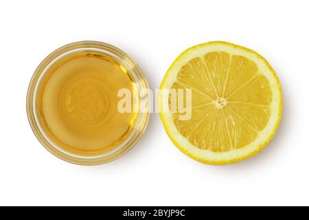 Aceto di sidro di mele e limone su sfondo bianco - ingredienti maschera di bellezza fatti in casa Foto Stock