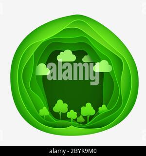 Carta arte di eco Park su forma di astratto verde. Idea di idea di ecologia e idea di Origami. Illustrazione vettoriale. Illustrazione Vettoriale