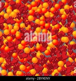 Cuori rossi e sfere dorate motivo senza cuciture Illustrazione Vettoriale