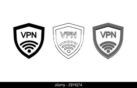 Icona protezione VPN impostata su sfondo isolato per applicazioni, Web, app. Vettore EPS 10. Illustrazione Vettoriale