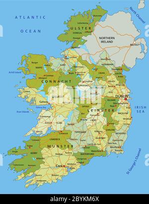 Mappa politica modificabile con livelli separati e molto dettagliata. Irlanda. Illustrazione Vettoriale