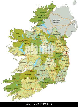 Mappa politica modificabile con livelli separati e molto dettagliata. Irlanda. Illustrazione Vettoriale