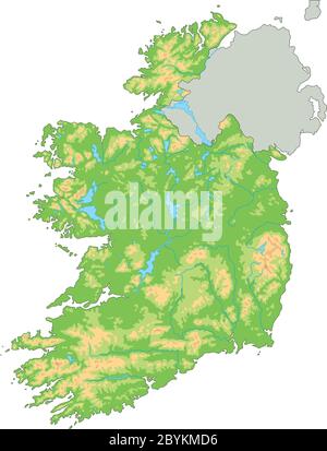 Mappa fisica dell'Irlanda dettagliata. Illustrazione Vettoriale