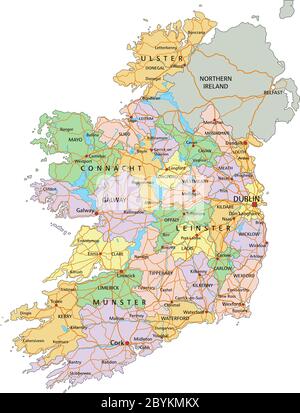 Irlanda - Mappa politica modificabile e molto dettagliata con etichettatura. Illustrazione Vettoriale