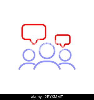 Gruppo di persone che parlano una linea di icone o bolle di parole sotto un gruppo di persone su uno sfondo bianco isolato. Vettore EPS 10 Illustrazione Vettoriale