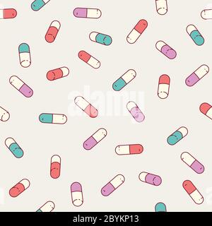 Pillole mediche modello senza soluzione di continuità. Illustrazione Vettoriale