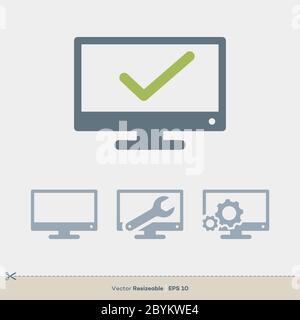 Modello vettore di riparazione computer. Logo icona della televisione Illustrazione Design. EPS vettoriale 10. Illustrazione Vettoriale