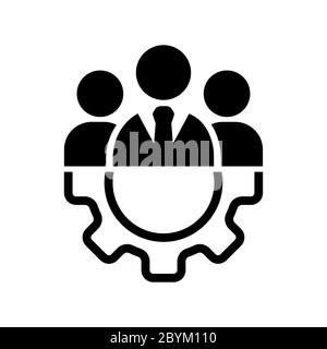 Icona di gestione del lavoro di squadra o icona del team aziendale o della partnership in nero su uno sfondo bianco isolato. Il personale dell'organizzazione o il capo di Illustrazione Vettoriale