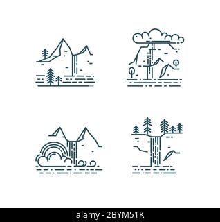 Cascata e paesaggio di montagna Illustrazione Vettoriale