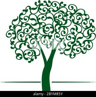 Albero decorativo di primavera di vita. Forma della silhouette con foglie. Illustrazione vettoriale. Pianta in Giardino. Oggetto vettore privo di royalty. Illustrazione Vettoriale