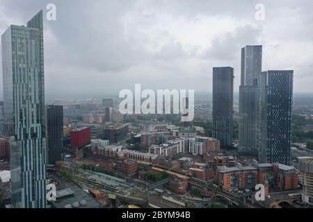 Vista generale del centro di Manchester dall'area di Castlefield. Foto Stock