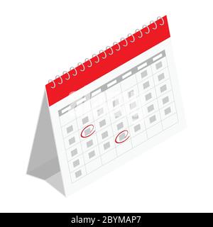 Icona del calendario con contrassegno. Pianificazione. Gestione del tempo. Vettore. Vista isometrica. Isolato su sfondo bianco Illustrazione Vettoriale