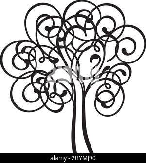 Albero decorativo di primavera di vita. Forma della silhouette con foglie. Illustrazione vettoriale. Pianta in Giardino. Oggetto vettore privo di royalty. Illustrazione Vettoriale