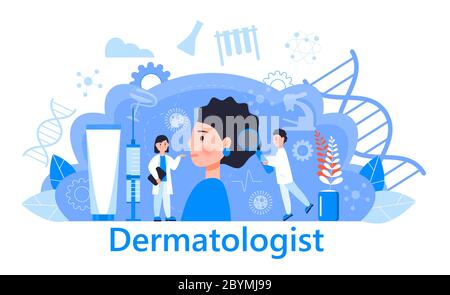 Vettore di concetto dermatologo per siti web medici e landing page, blog. Malattia della pelle e problemi dermatologici. Psoriasi, vitiligine Illustrazione Vettoriale