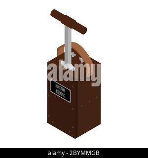 Scatola detonatore. Macchina di brillamento isolata su sfondo bianco. Attenzione esplosiva. Scatola del pistone del detonatore Illustrazione Vettoriale