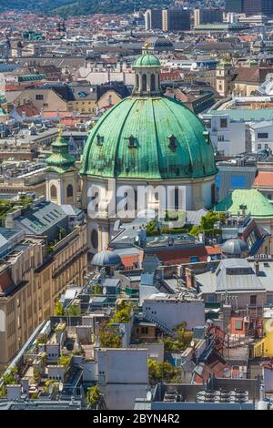 Panorama di Vienna dalla Cattedrale di Santo Stefano Foto Stock