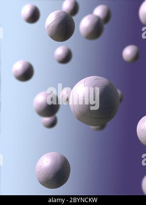 illustrazione 3d di un primo piano di sfere di colore diverso e di dimensioni diverse davanti a un gradiente di colore Foto Stock