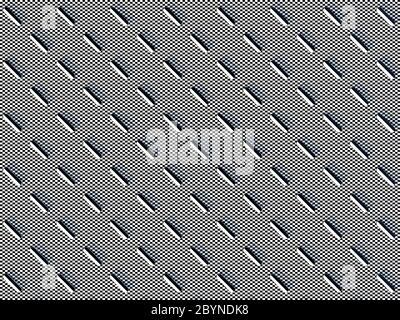 Capsule di colore bianco e nero su sfondo piastrellato bianco e nero, disposte simmetricamente l'una accanto all'altra - illustrazione 3d Foto Stock