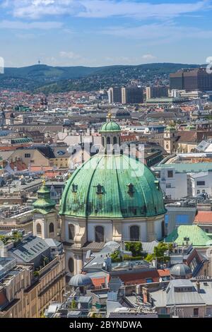 Panorama di Vienna dalla Cattedrale di Santo Stefano Foto Stock