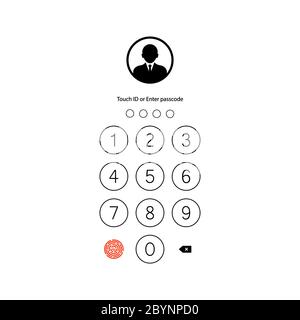 Toccare ID o inserire codice, password, interfaccia. Icona codice di accesso sullo smartphone su sfondo bianco isolato. Vettore EPS 10. Illustrazione Vettoriale