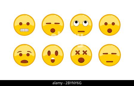 Insieme di icone di emoticon confondati, tristi, pensanti. Sorridente, emoticon. Espressione facciale su sfondo bianco isolato. Vettore EPS 10 Illustrazione Vettoriale