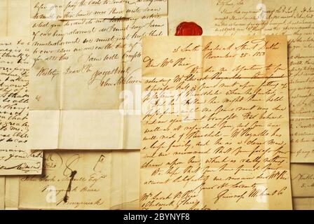 Vecchia scrittura su pergamena, dal 1800 in inglese Foto Stock