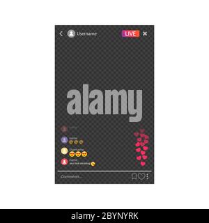 Mockup è in streaming live. Streaming video. Il modello per il social network su sfondo bianco isolato. Vettore EPS 10 Illustrazione Vettoriale