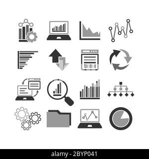 Icone infografiche aziendali. Set di grafici e grafici. Statistiche, pittogramma, set di dati su sfondo bianco isolato. Vettore EPS 10. Illustrazione Vettoriale