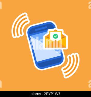 Aprire la busta contenente il segno di spunta o l'e-mail sull'icona dello smartphone su uno sfondo isolato. Vettore EPS 10 Illustrazione Vettoriale