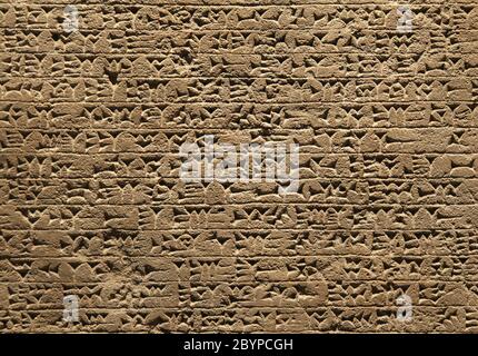 Close-up di antiche clay tablet con scritture cuneiformi Foto Stock