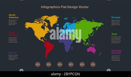 Mappe del mondo e vettori dei singoli continenti Illustrazione Vettoriale