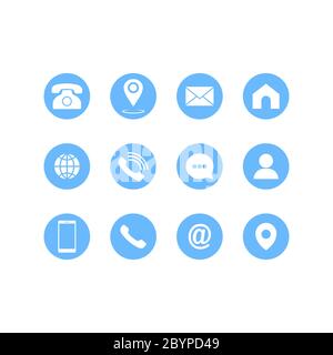 Set di icone di comunicazione Imposta pulsante moderno. Telefono, telefono cellulare, posta in background isolato per applicazioni, Web, applicazioni. Vettore EPS 10 Illustrazione Vettoriale