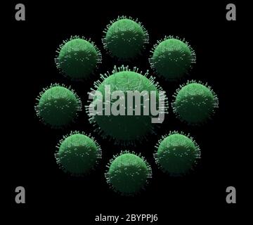 Rappresentazione 3d astratta Illustrazione di UNA Divisione di cellule di virus di Covid 19 Foto Stock