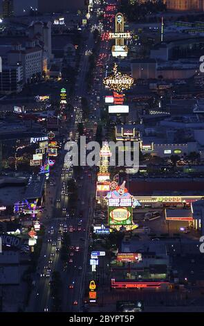 Aereo Vue Las Vegas - dal Stratophere 007 Hotel e luoghi più importanti a Las Vegas il luogo più bello di Las Vegas Foto Stock