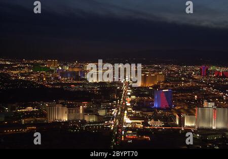 Aereo Vue Las Vegas - dal Stratophere 018 Hotel e luoghi più importanti a Las Vegas il luogo più bello di Las Vegas Foto Stock