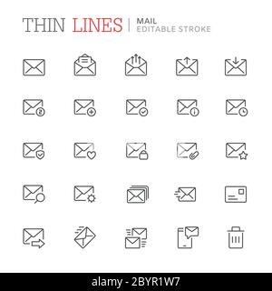Raccolta di icone di riga relative alla posta. eps vettoriale 8 Illustrazione Vettoriale