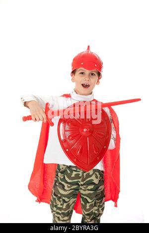 Ragazzo giovane vestito come un cavaliere Foto Stock