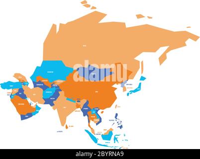 Mappa politica infografica dell'Asia molto semplificata. Semplice illustrazione geometrica vettoriale. Illustrazione Vettoriale