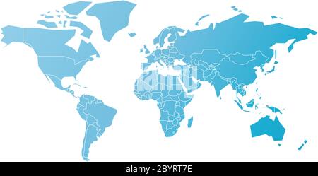 Mappa semplificata del mondo in blu. Illustrazione vettoriale schematica Illustrazione Vettoriale