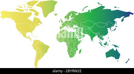 Mappa multicolore del mondo. Mappa politica semplificata con confini nazionali. Terra a gradazione multicolore. Illustrazione Vettoriale