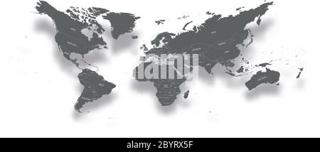 Mappa politica moderna del mondo. Design distorto con angoli piegati e ombre. Illustrazione vettoriale effetto 3D. Illustrazione Vettoriale