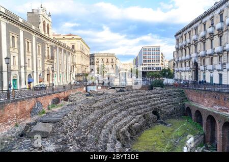 Teatro Romano di Catania, Sicilia, Italia Foto Stock