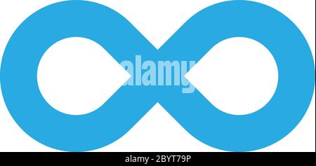 Icona con simbolo infinito. Rappresenta il concetto di cose infinite, illimitate e infinite. Semplice elemento di disegno vettoriale blu su sfondo bianco. Illustrazione Vettoriale